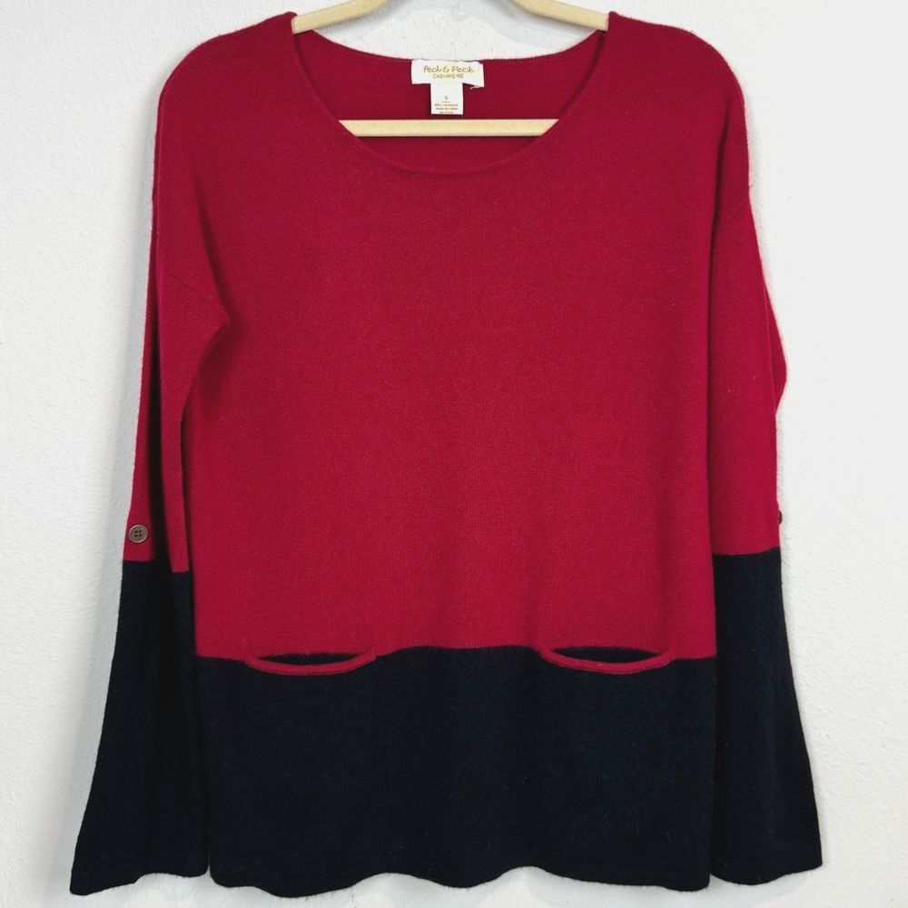 Peck & Peck Burgundy Black Cashmere Convertible Sleeve Sweater S